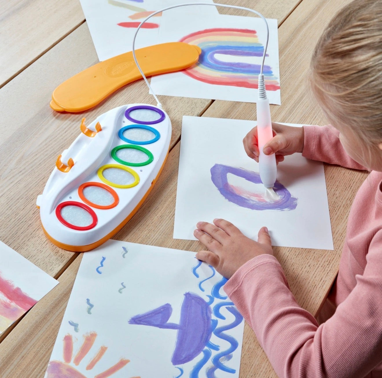 Magic Light Brush™ – Mess-Free Painting Set for Kids | Color Wonder Style Water Paint Pen with 6 Rainbow Pots & Drawing Sheets